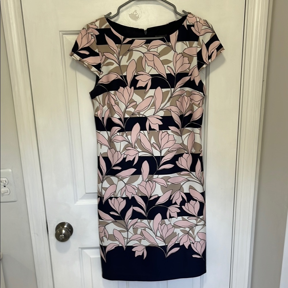 Vince Camuto Pink and Black Cap Sleeve Sheath Dress - Size 6